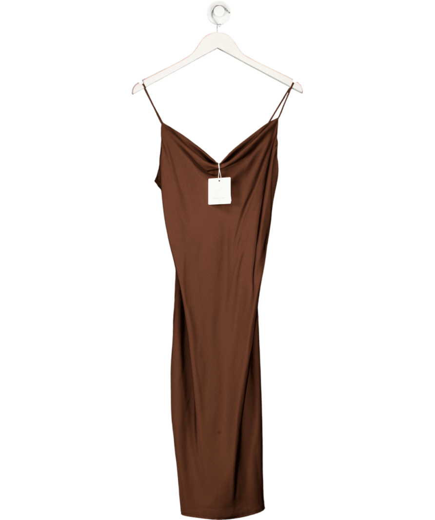 Golden live Brown Satin Maxi Dress UK M - Reliked