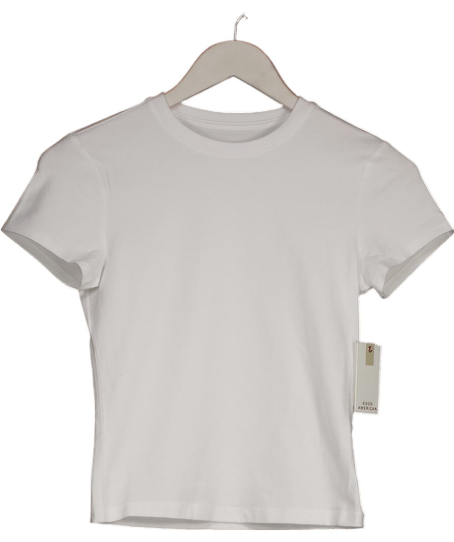 Good American White Super Stretch Crew Neck Short Sleeve Baby Tee UK S - Reliked