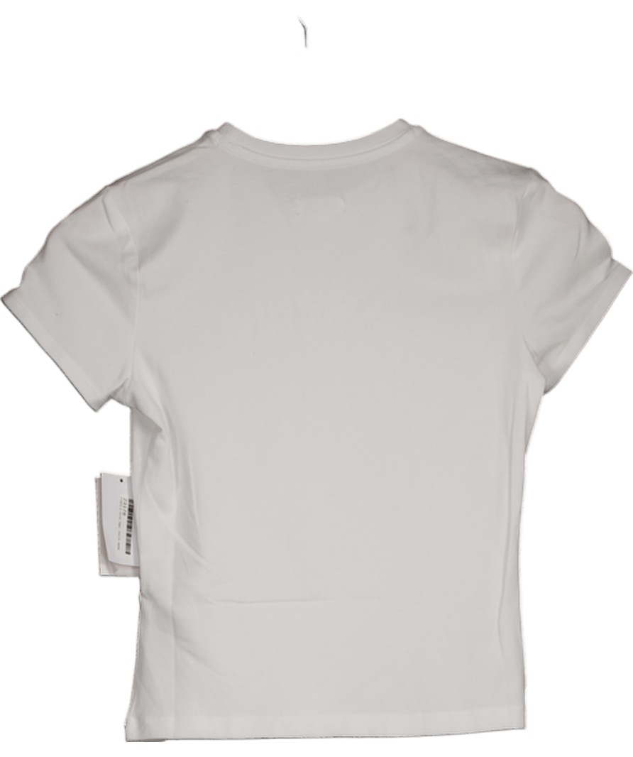 Good American White Super Stretch Crew Neck Short Sleeve Baby Tee UK S - Reliked