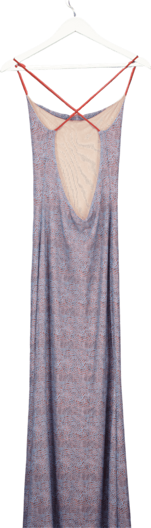 GRACE JACOBS Blue Snake Print Mesh Maxi Dress UK XS - Reliked