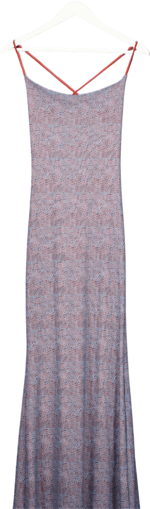 GRACE JACOBS Blue Snake Print Mesh Maxi Dress UK XS - Reliked