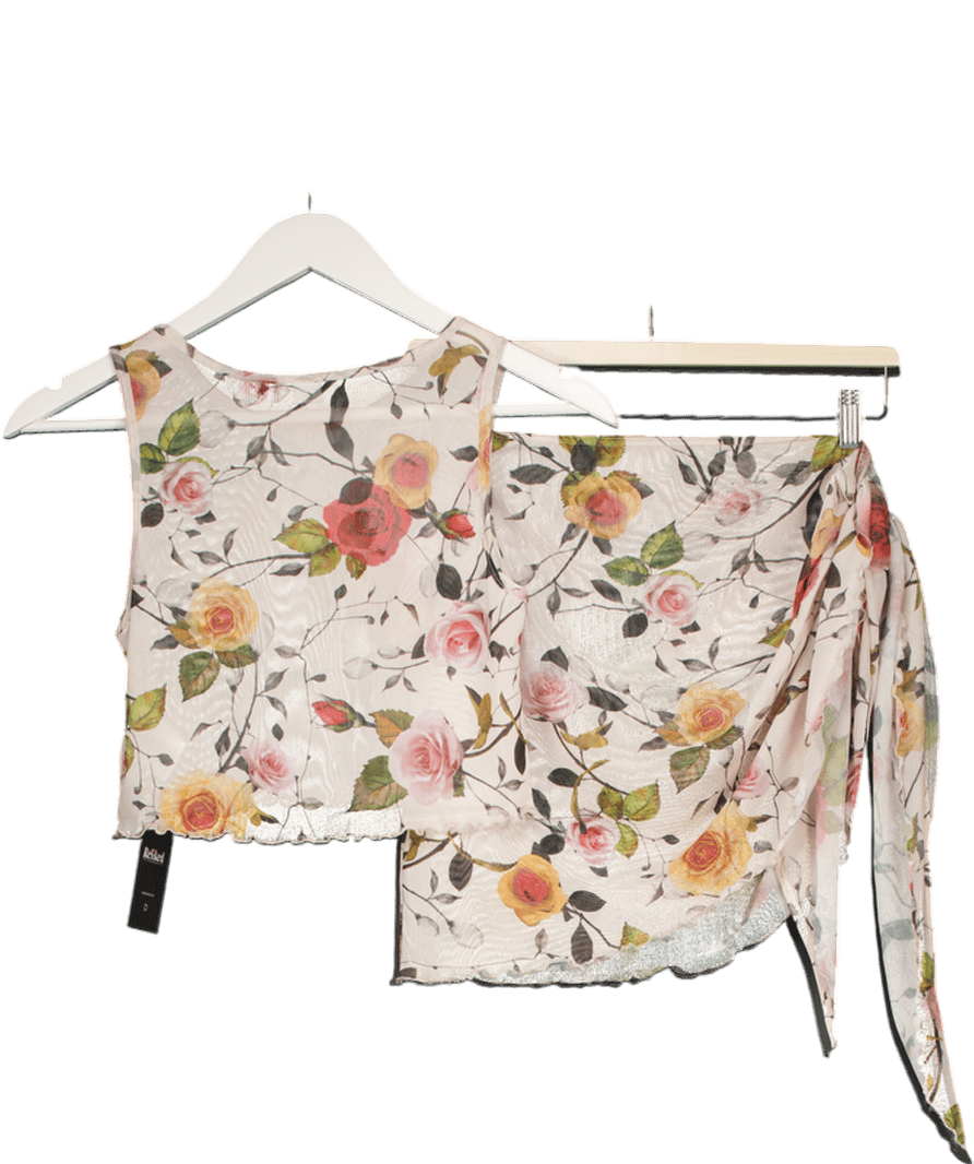 grace jacobs Cream 2 - piece Floral Mesh Top And Mini Skirt UK S - Reliked