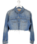 grlfrnd Blue Eve Pearl / Crystal Embellished Cropped Denim Jacket UK S - Reliked