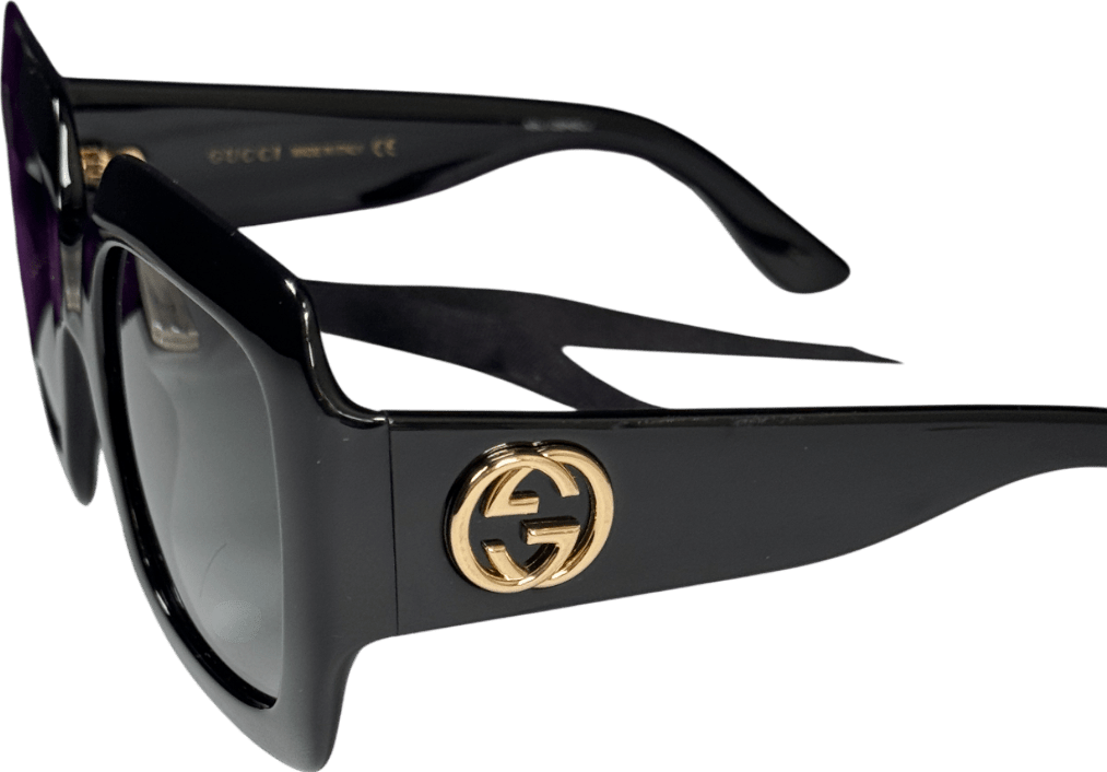 Gucci Gg0053sn Black / Gold Square Oversized Gg Logo Sunglasses In Case One Size - Reliked