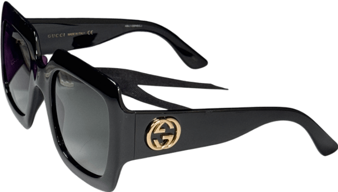 Gucci Gg0053sn Black / Gold Square Oversized Gg Logo Sunglasses In Case One Size - Reliked