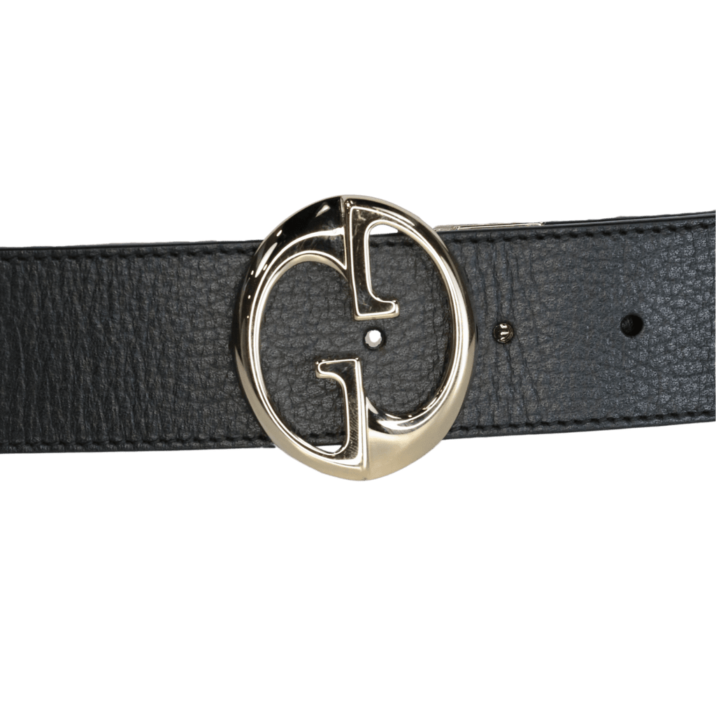 Gucci Pink & Black Reversible Interlocking Gold Gg Logo Belt 90cm UK M - Reliked