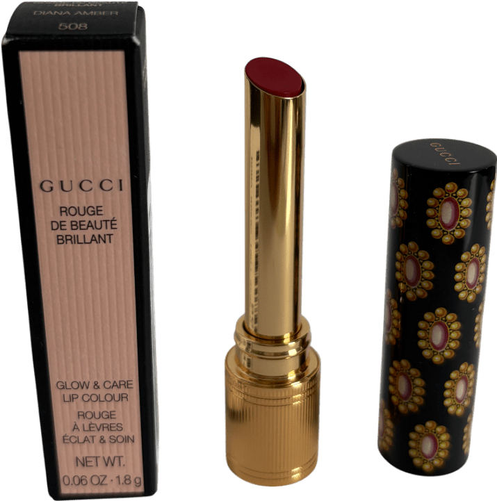 Gucci Rouge De Beauté Brillant Lipstick Diana Amber 508 1.8g - Reliked