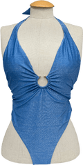 Guess Blue Halter Neck Sparkly Swim Suit UK XS - Reliked