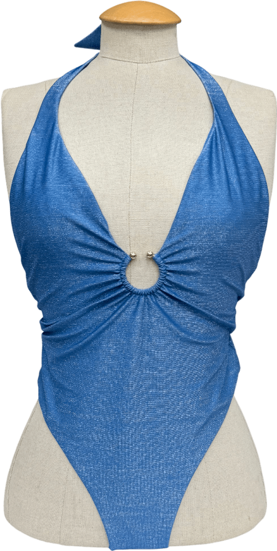 Guess Blue Halter Neck Sparkly Swim Suit UK XS - Reliked