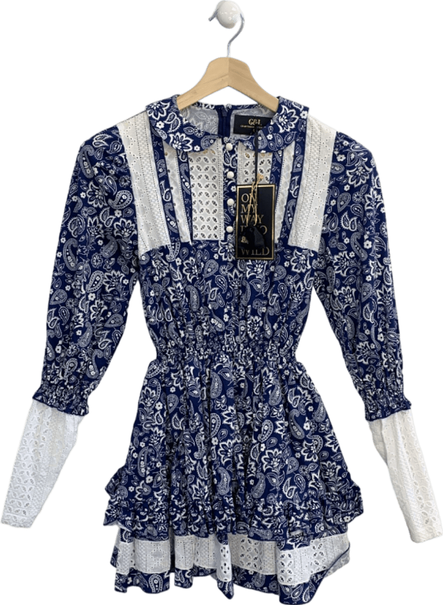 Guts & Love Blue Paisley Print Mini Dress UK S - Reliked