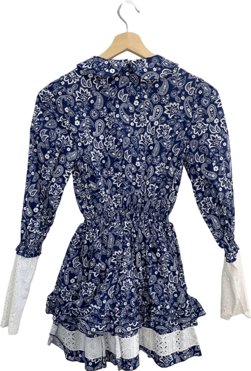 Guts & Love Blue Paisley Print Mini Dress UK S - Reliked