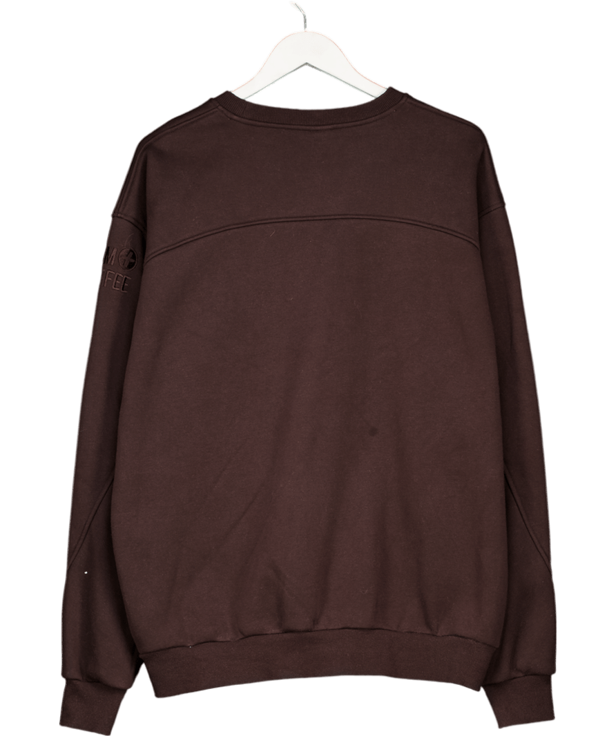 Gym + Coffee Brown Embroidered Logo Sweatshirt UK L - Reliked