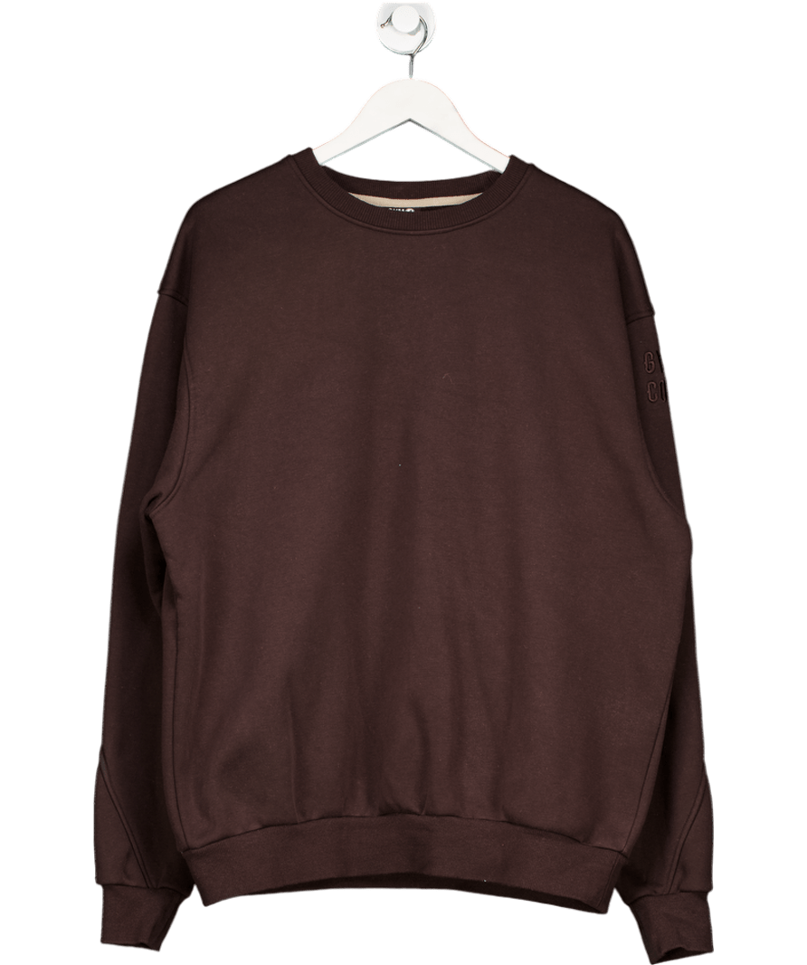 Gym + Coffee Brown Embroidered Logo Sweatshirt UK L - Reliked