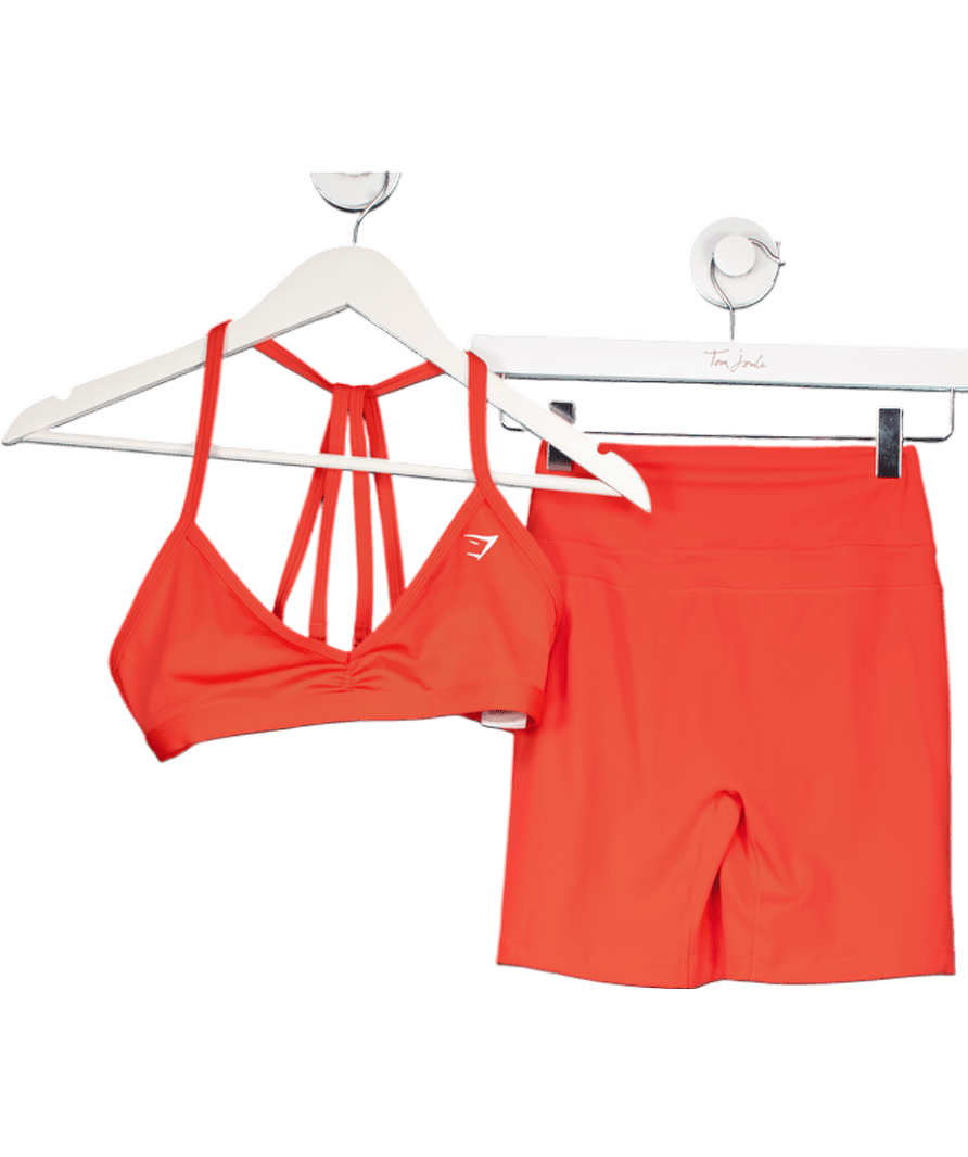 gymshark 2 - piece Whitney Coral Red Shorts Uk Xs And Halterneck Sports Bra UK S - Reliked