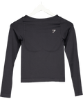 gymshark Black Everyday Seamless Wide Neck Long Sleeve Top UK XS - Reliked