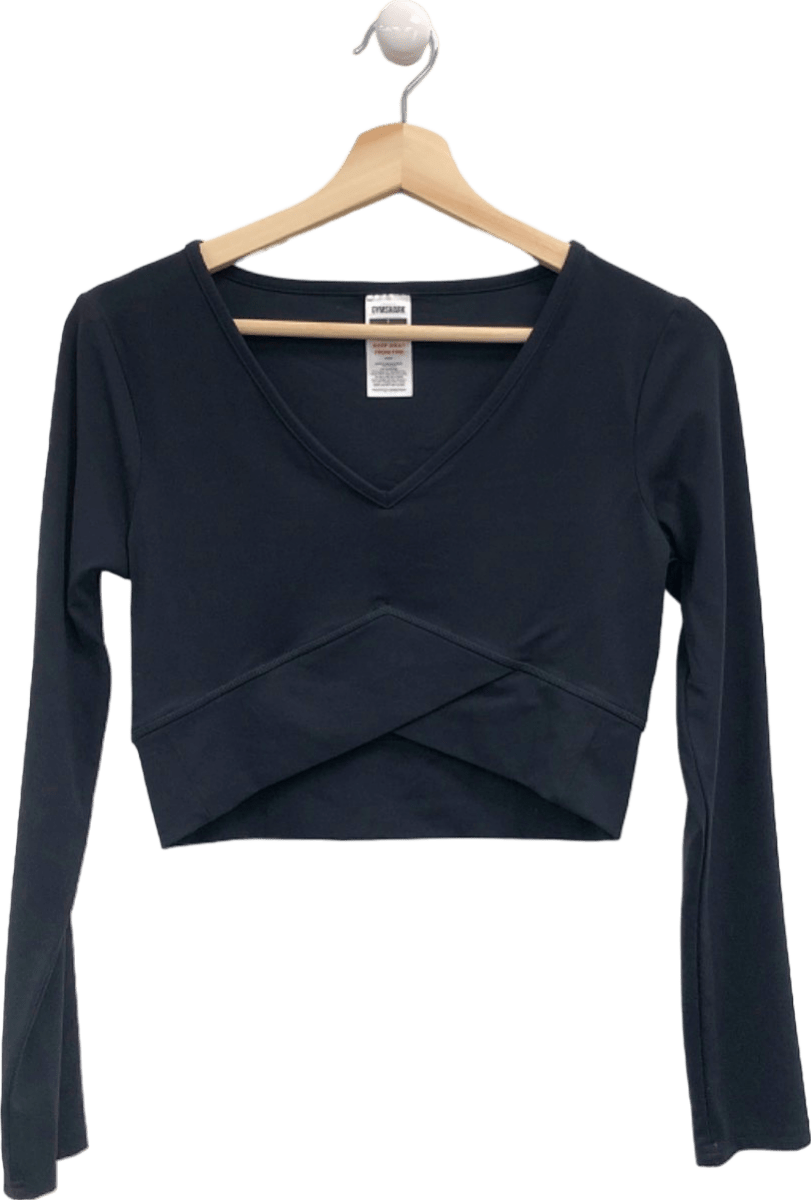 Gymshark Black Long Sleeve Cropped Top S - Reliked