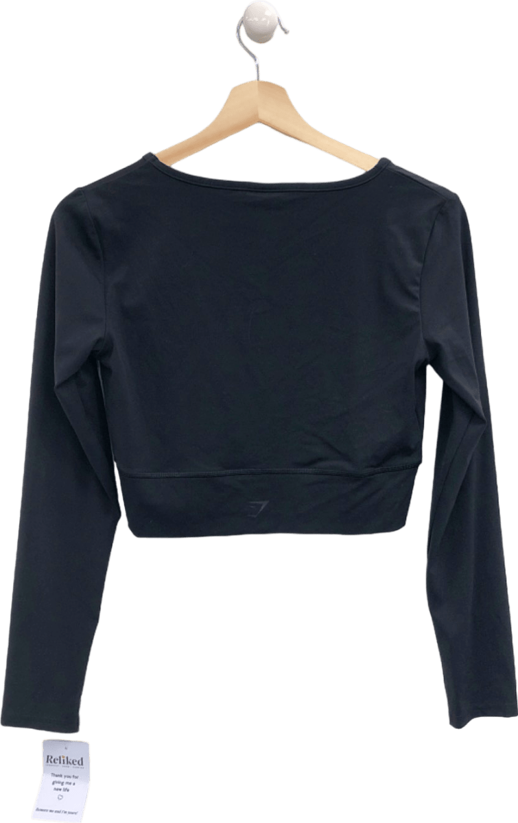 Gymshark Black Long Sleeve Cropped Top S - Reliked
