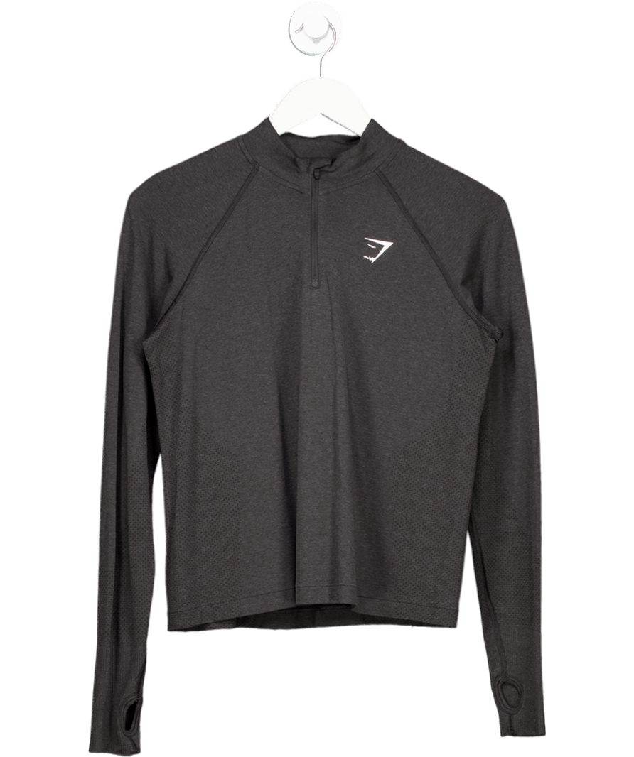 gymshark Black Long Sleeve Seamless Zip Top UK M - Reliked