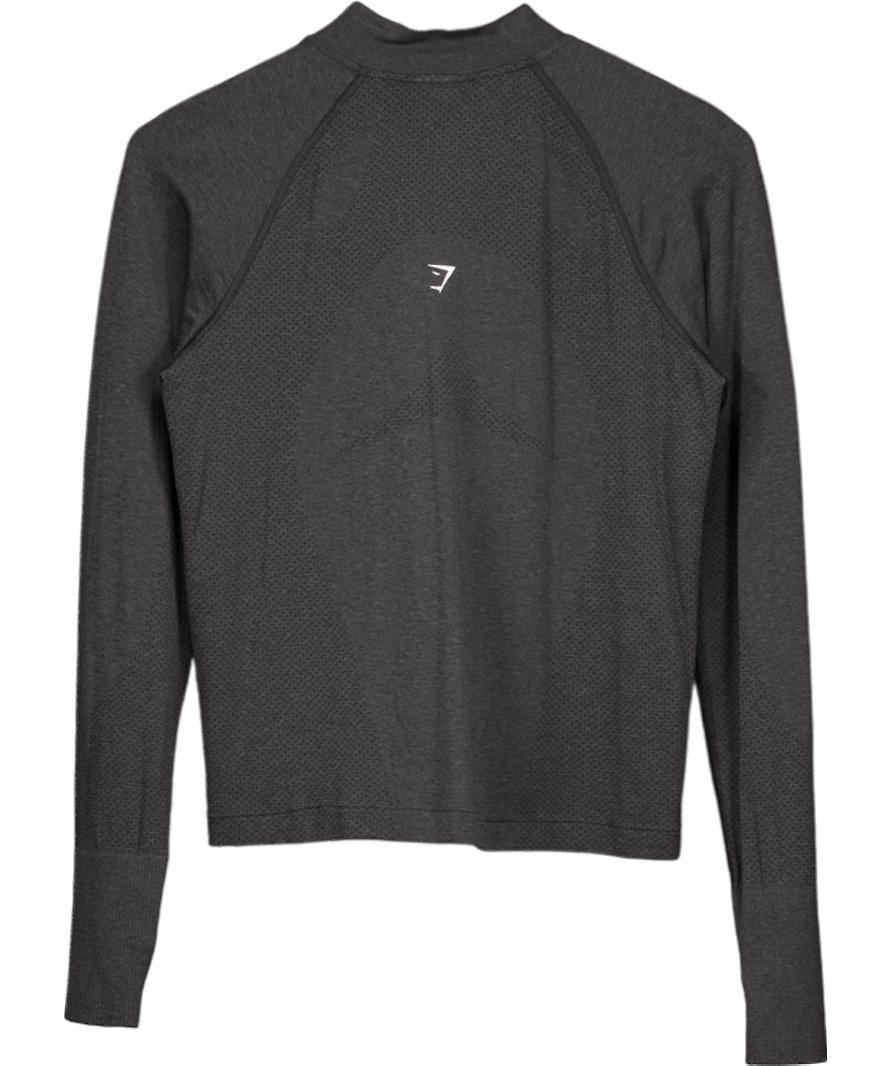 gymshark Black Long Sleeve Seamless Zip Top UK M - Reliked