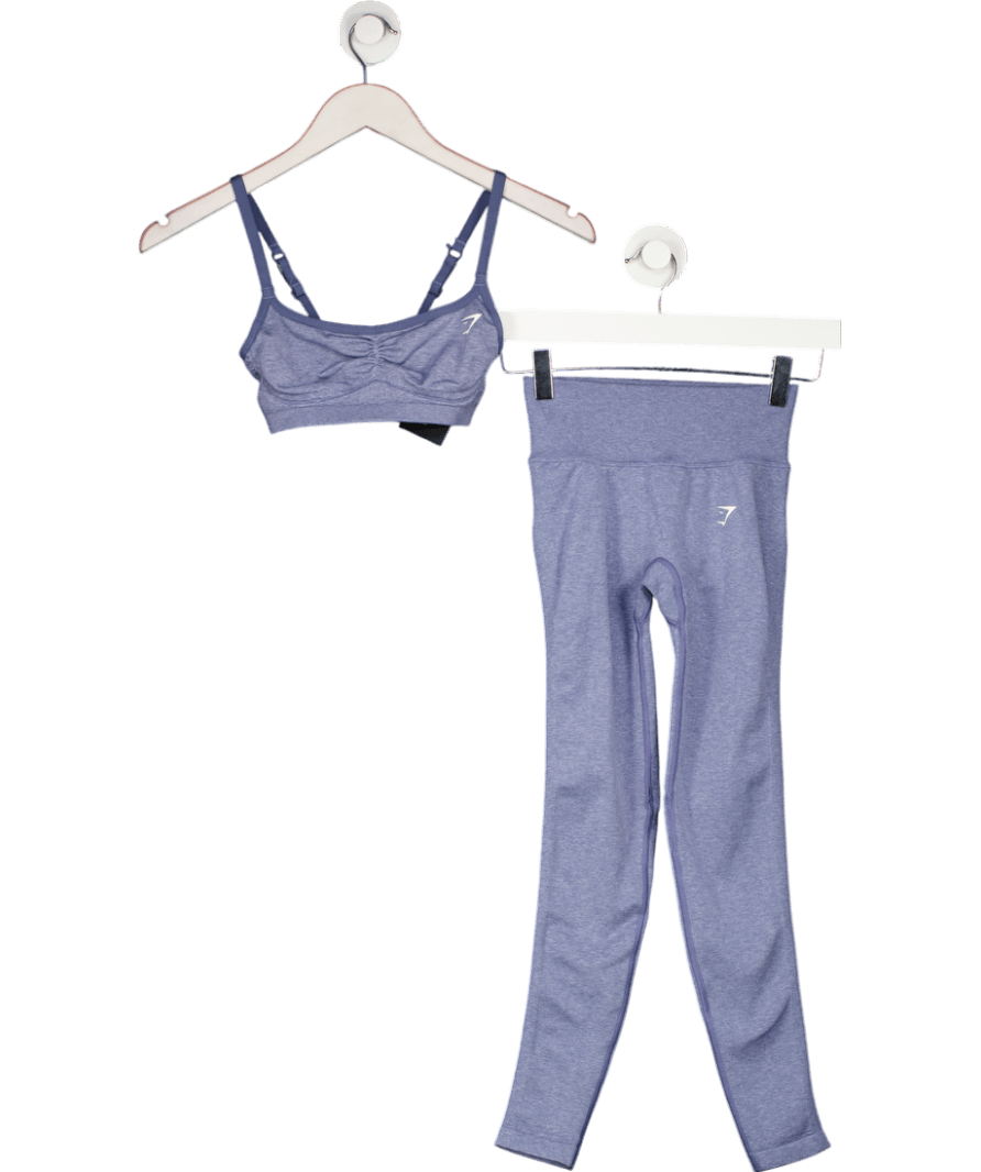 gymshark Blue Ruched Sports Bra And Seamless Leggings Set UK XS - Reliked