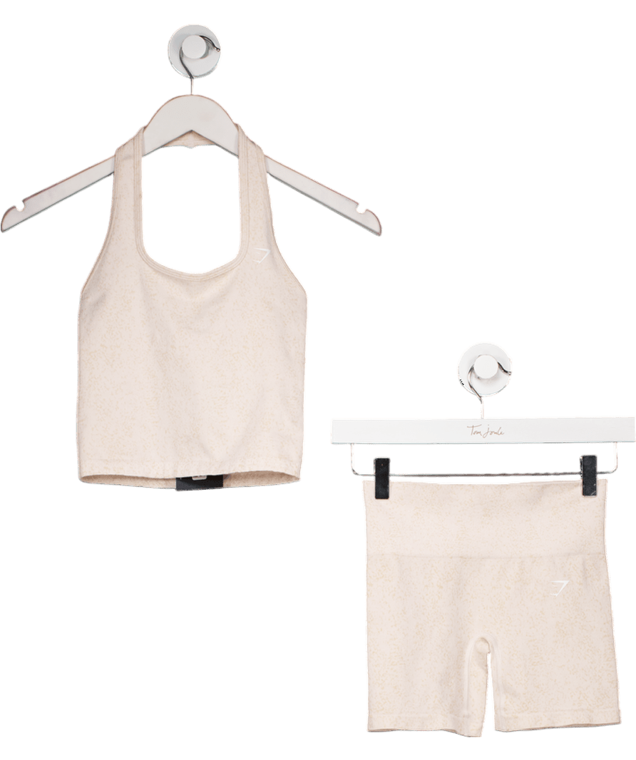 gymshark Cream Halter Neck Top And Short Set UK XS - Reliked