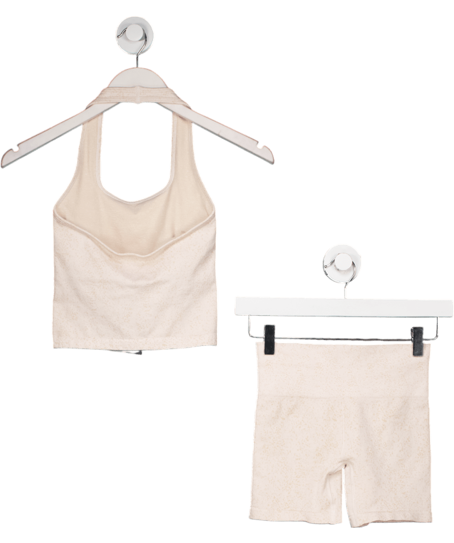 gymshark Cream Halter Neck Top And Short Set UK XS - Reliked
