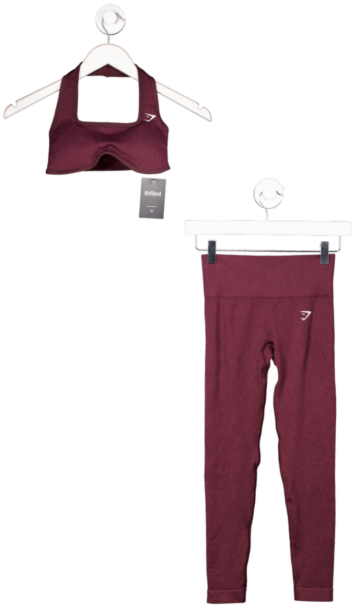 gymshark Red Adapt Fleck X Whitney Halterneck Sports Bra And Leggings UK XS - Reliked