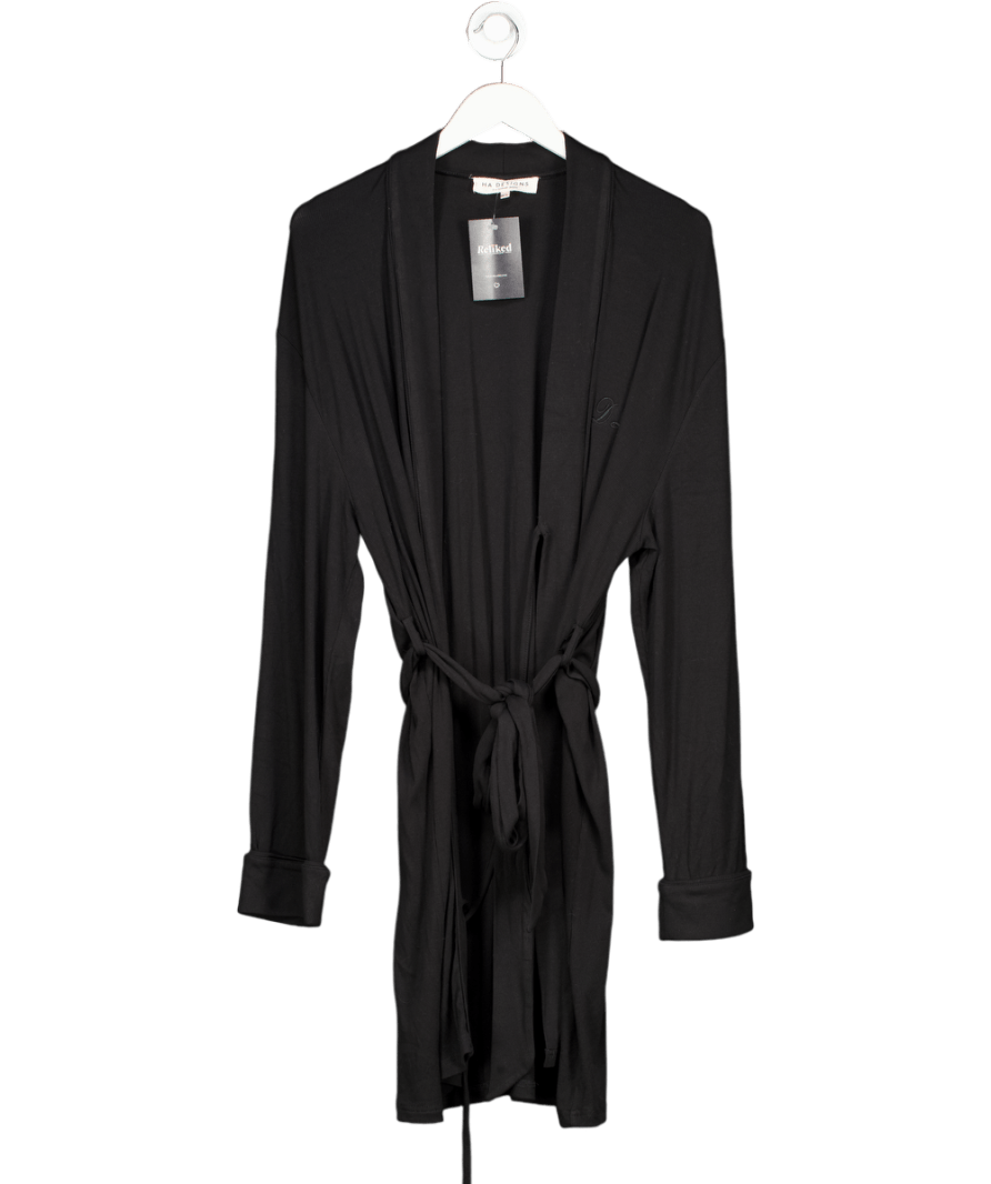 HA designs Black Personalised 'DL' Ribbed Short Robe UK M/L - Reliked