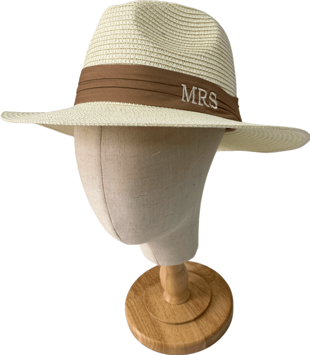 HA Designs Ivory 'MRS' Personalised Straw Sun Hat One Size - Reliked