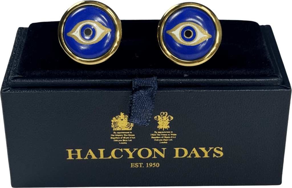 Halcyon days Metallic Evil Eye - Cobalt Round - Cufflinks - Reliked