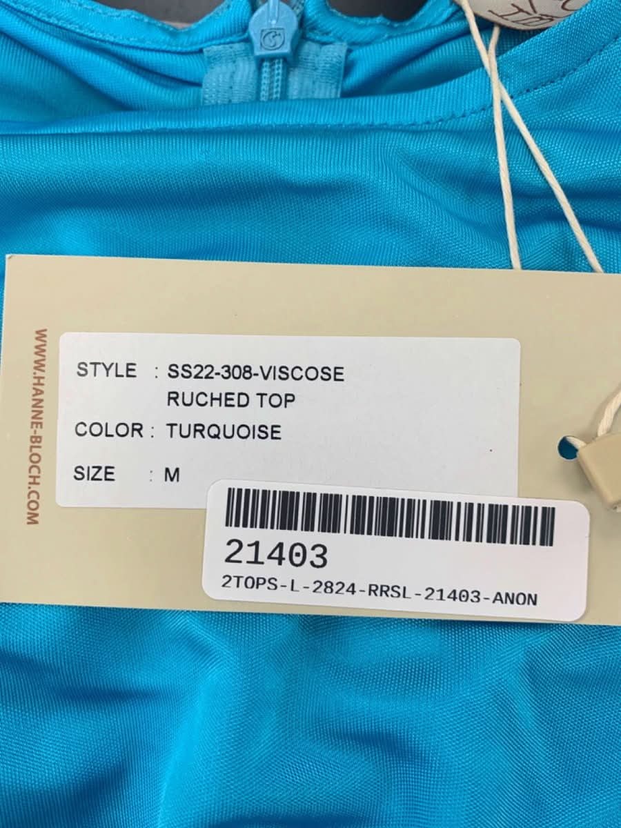 HANNE BLOCH Turquoise Ruched Top SIZE M - Reliked