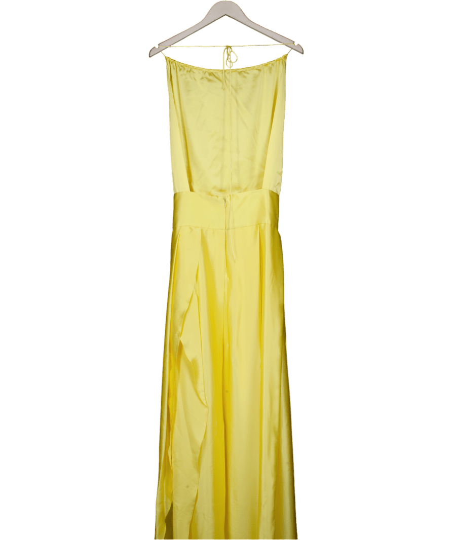 Harmur Yellow Silk - blend Satin Halterneck Maxi Dress UK S - Reliked