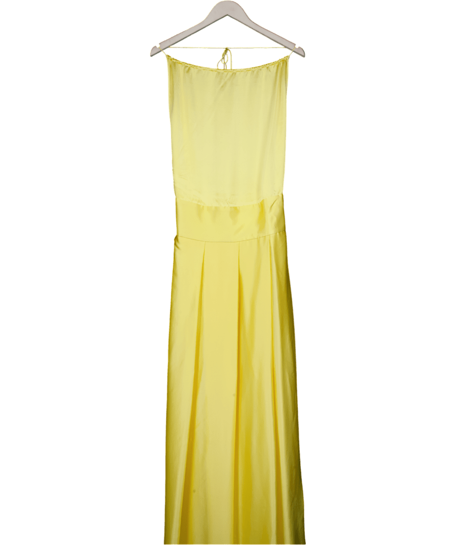 Harmur Yellow Silk - blend Satin Halterneck Maxi Dress UK S - Reliked