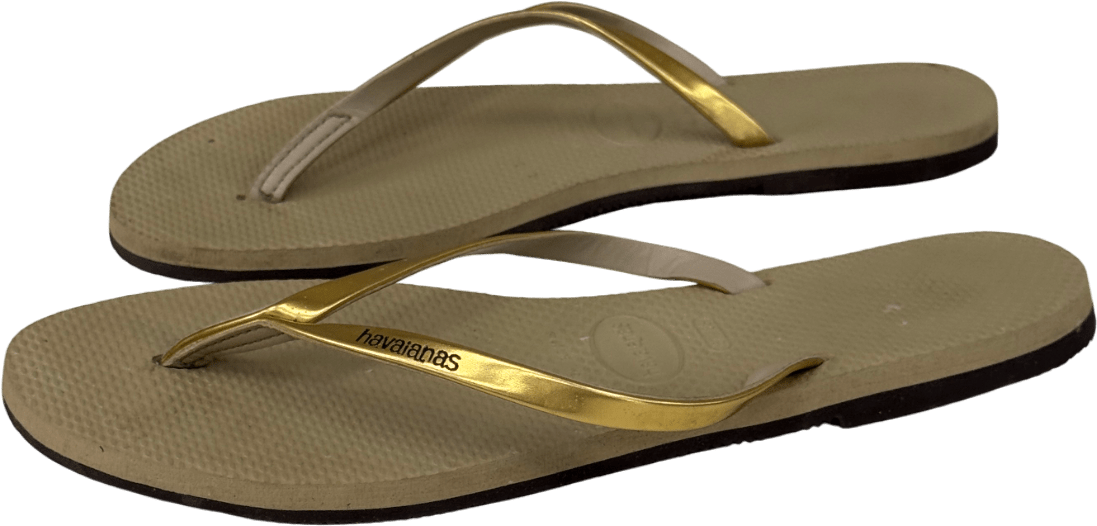 Havaianas Gold Slim Metallic Strap Flip Flops UK 4/5 EU 37/38 👠 - Reliked