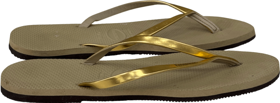 Havaianas Gold Slim Metallic Strap Flip Flops UK 4/5 EU 37/38 👠 - Reliked