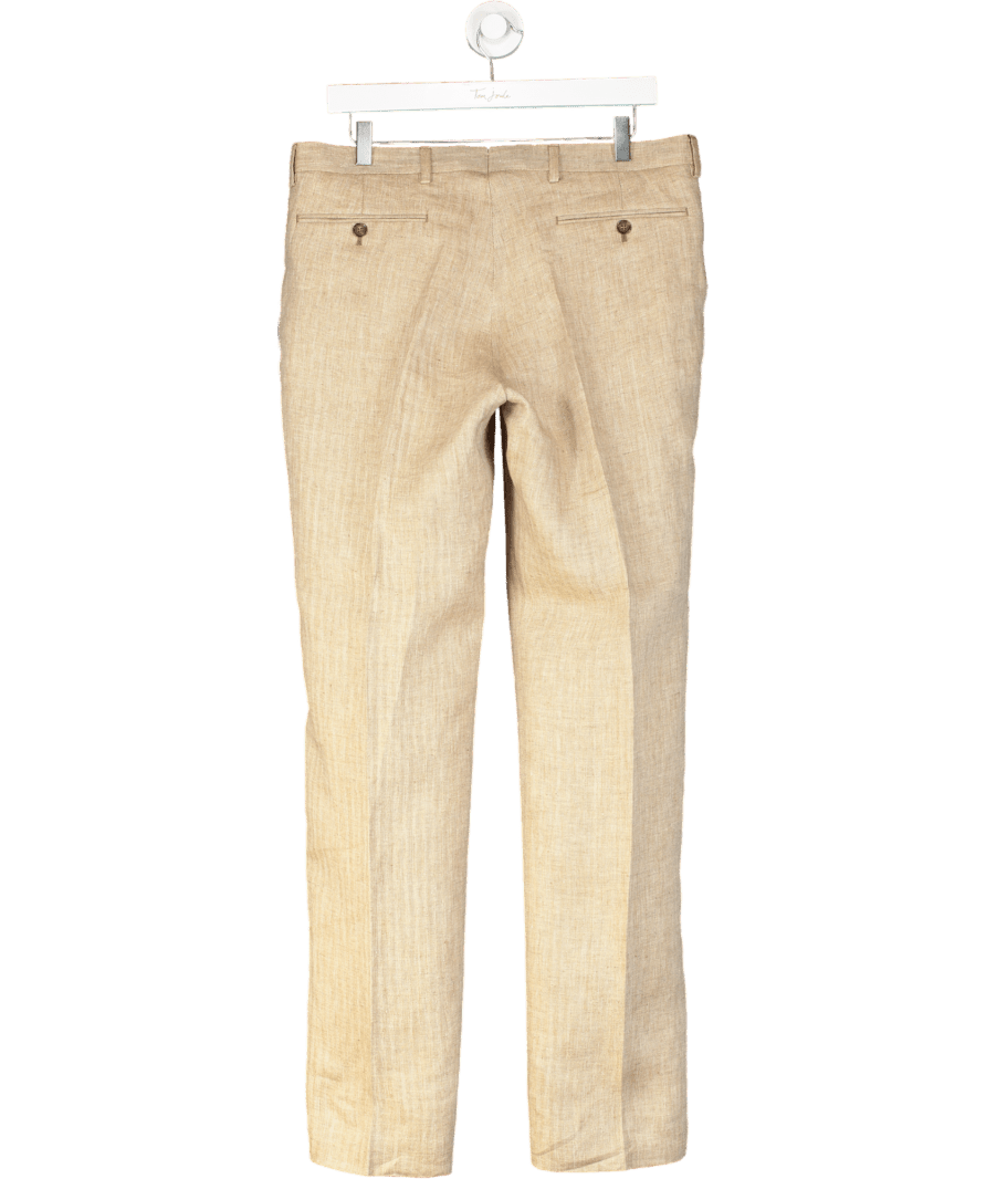 Hawes & Curtis Beige Herringbone Tailored Italian Linen Trousers Length 33" W32 - Reliked