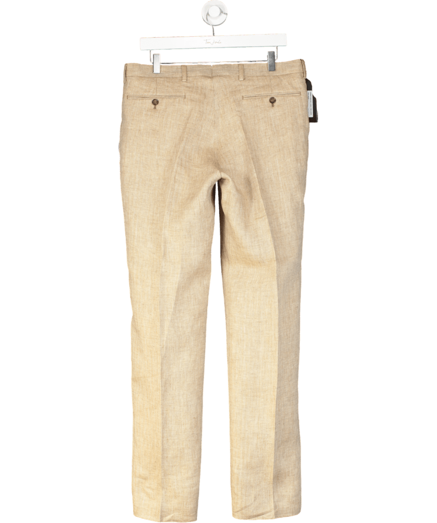 Hawes & Curtis Beige Herringbone Tailored Italian Linen Trousers Length 33" W32 - Reliked