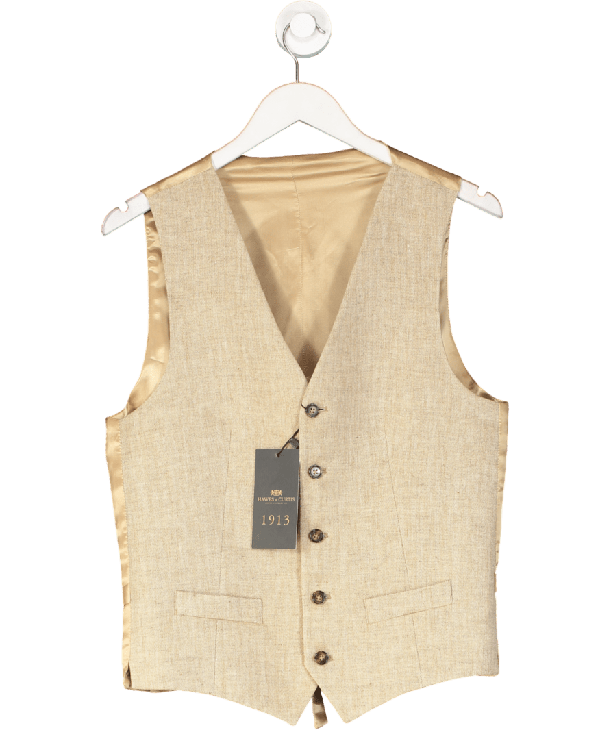 Hawes & Curtis Beige Linen Herringbone Tailored Italian Waistcoat – 1913 Collection UK 38" CHEST - Reliked