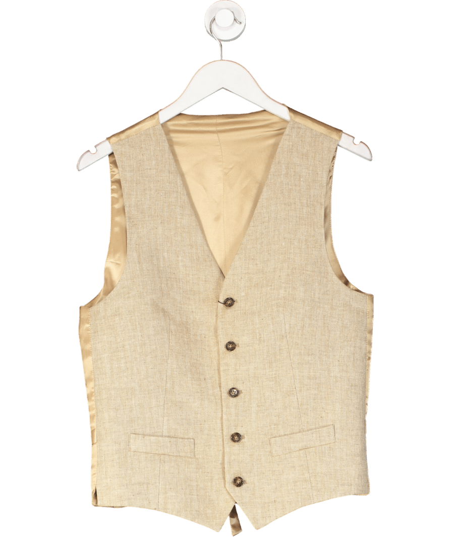 Hawes & Curtis Beige Linen Herringbone Tailored Italian Waistcoat – 1913 Collection UK 38" CHEST - Reliked