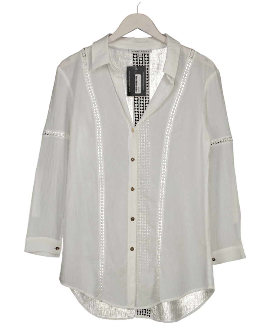 Heidi Klein White Sicily 100% Organic Cotton Lace Beach Shirt UK XS - Reliked