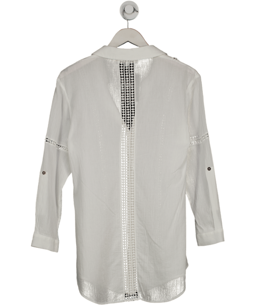 Heidi Klein White Sicily 100% Organic Cotton Lace Beach Shirt UK XS - Reliked