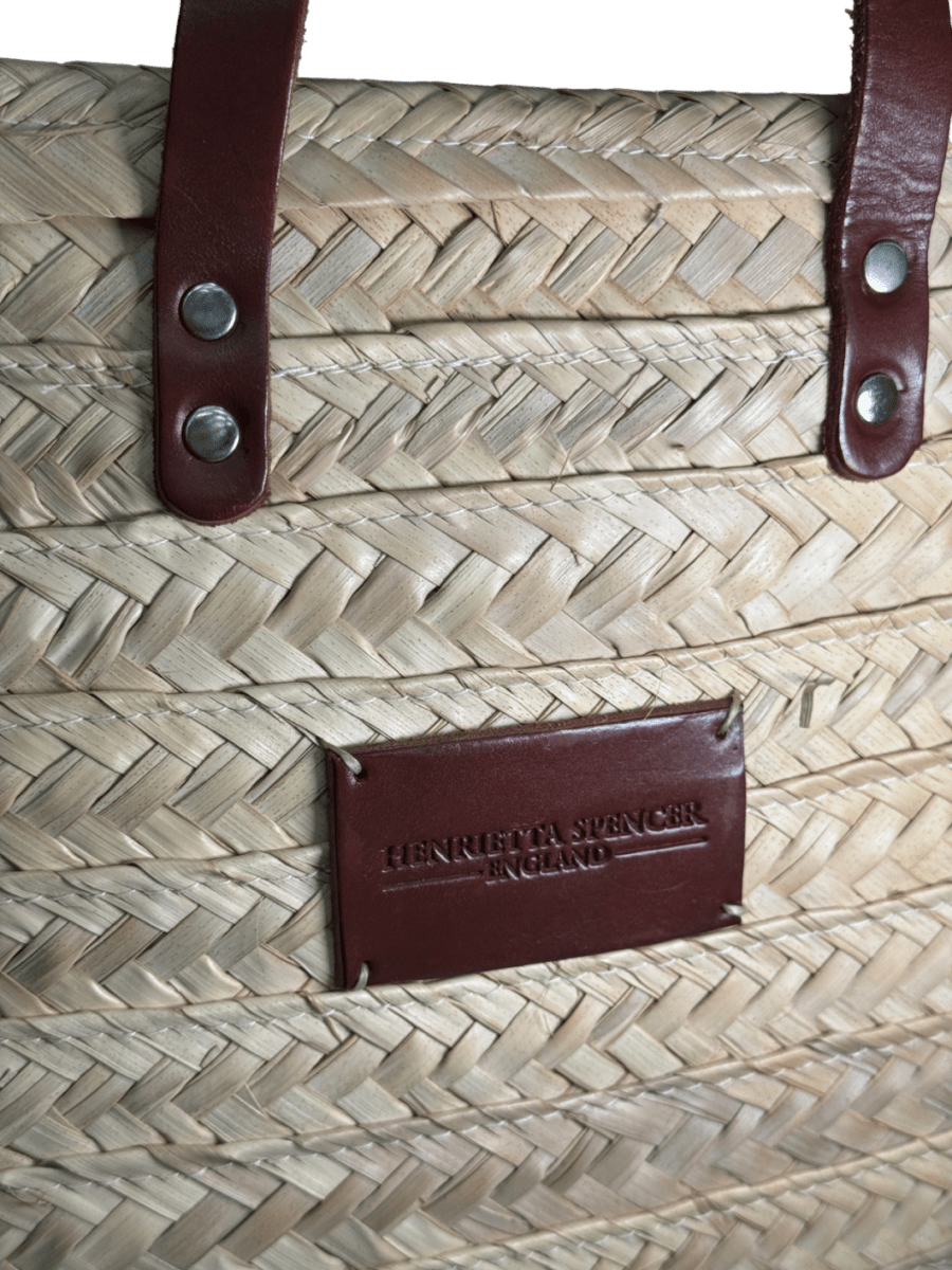 Henrietta Spencer Beige Large Straw Basket Bag With Tan Leather Handles - Reliked