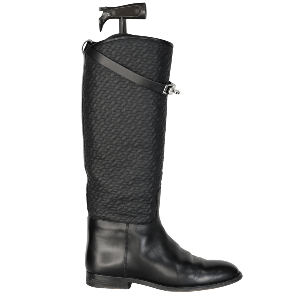 Hermès Black Jumping Boot In Quilted Canvas And Calfskin Leather - black UK 5 EU 38 👠 - Reliked