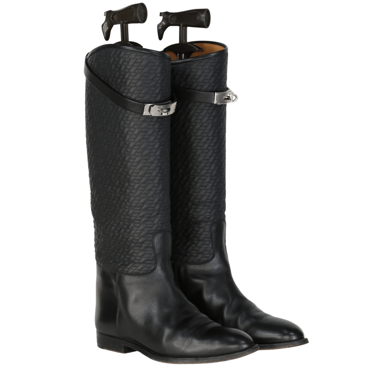 Hermès Black Jumping Boot In Quilted Canvas And Calfskin Leather - black UK 5 EU 38 👠 - Reliked