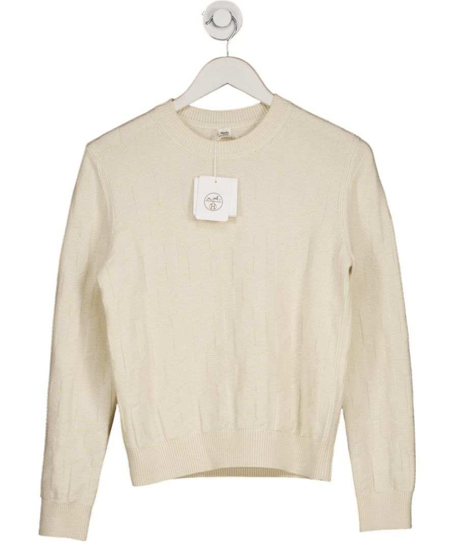 Hermès Cream 100% Virgin Wool 'H' Logo Jumper FR40 UK 10 - Reliked
