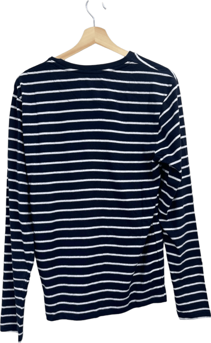 Hikaro Navy and White Striped Long Sleeve T-Shirt UK M - Reliked