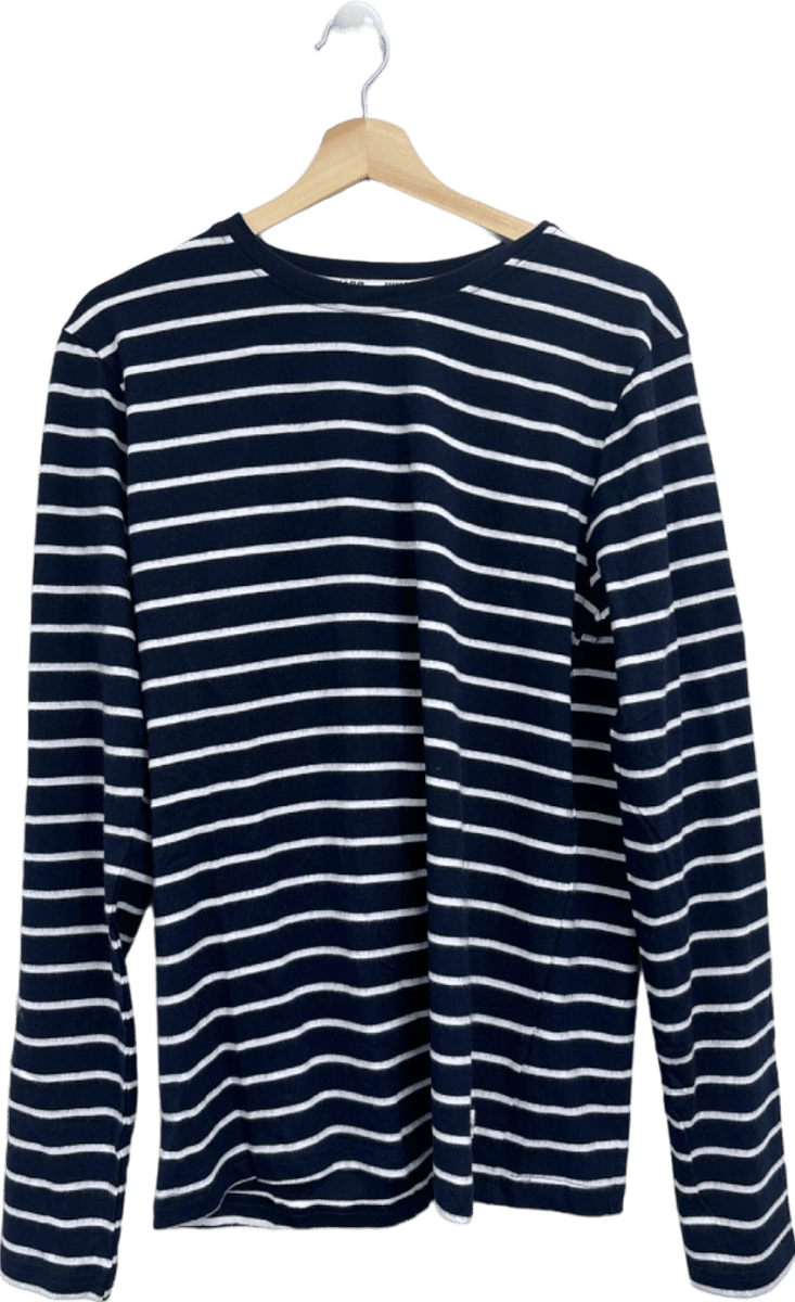 Hikaro Navy and White Striped Long Sleeve T-Shirt UK M - Reliked