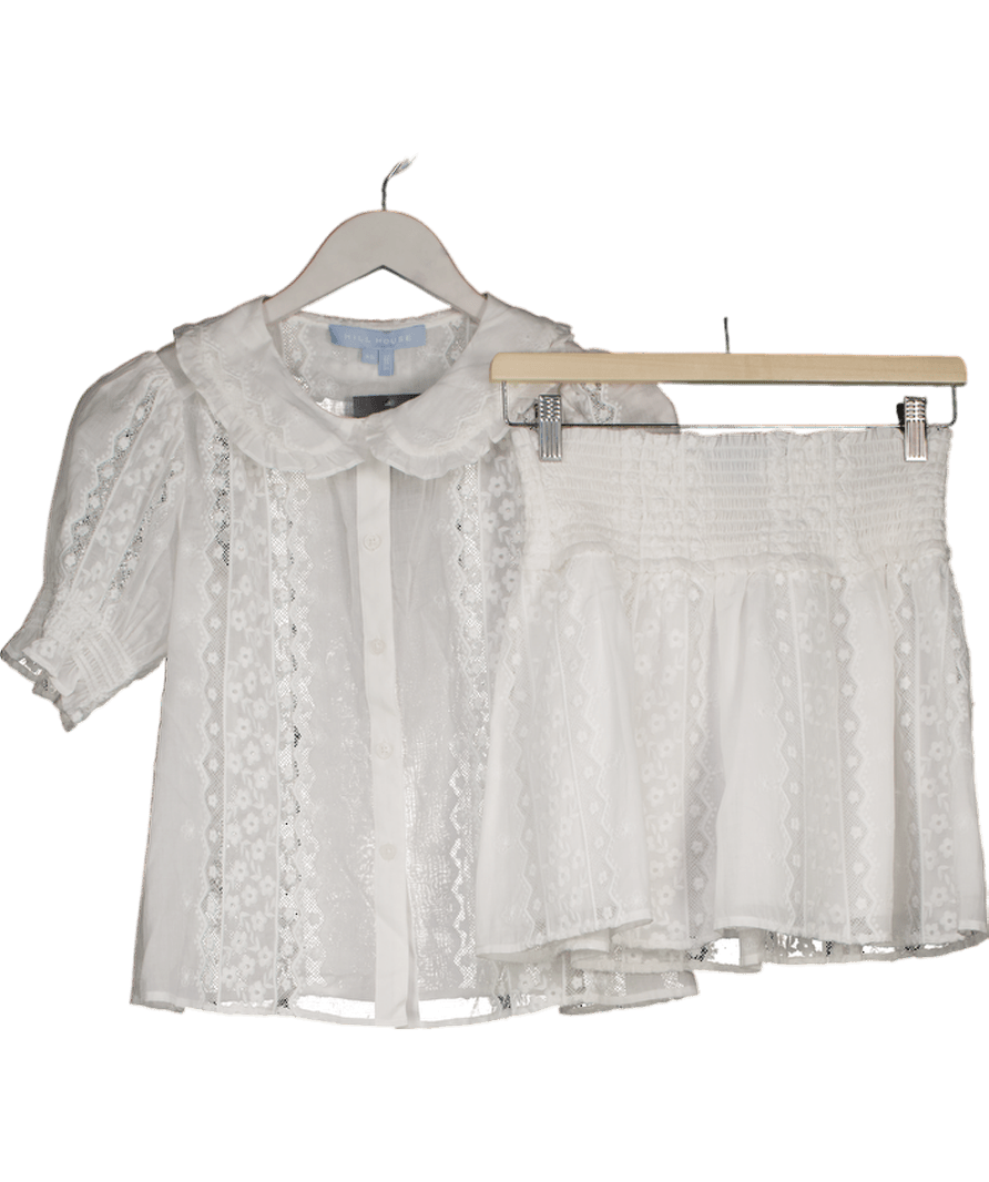 Hill House 2 - piece White Broderie Voile Lace Inset Blouse And Skirt Set UK XS - Reliked