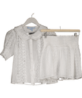 Hill House 2 - piece White Broderie Voile Lace Inset Blouse And Skirt Set UK XS - Reliked