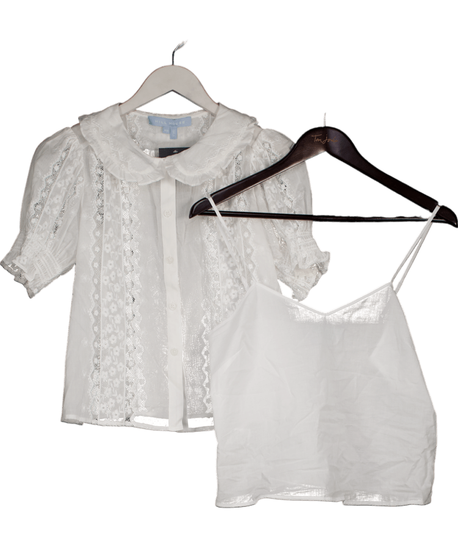 Hill House 2 - piece White Broderie Voile Lace Inset Blouse And Skirt Set UK XS - Reliked